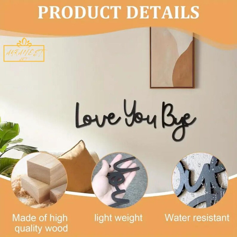 Wooden “Bye Love You” Wall Décor – Handmade Script Letter Cutouts