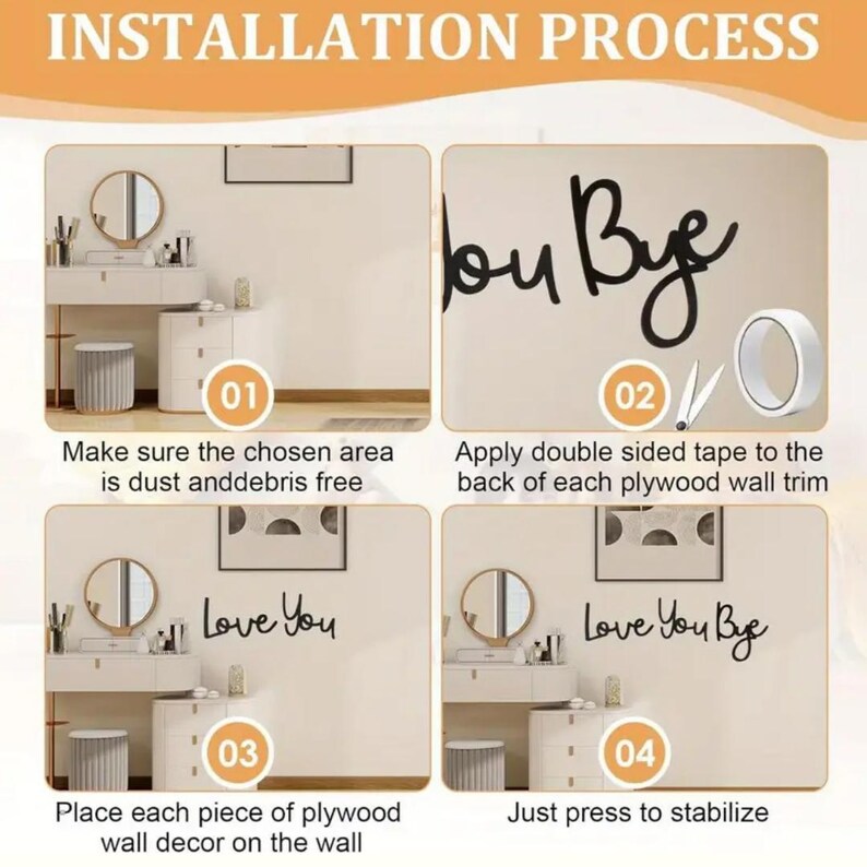 Wooden “Bye Love You” Wall Décor – Handmade Script Letter Cutouts