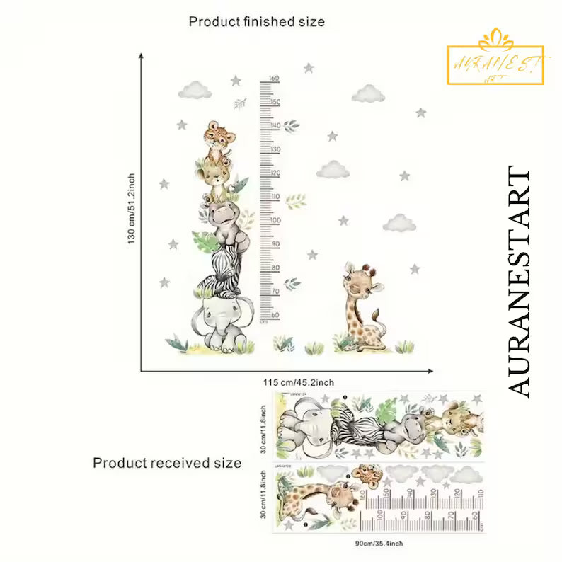 Zebra Growth Chart Wall Decal – Minimalist Animal Height Chart for Kids’ Nursery & Playroom Decor