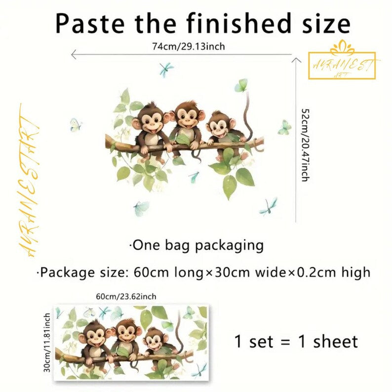 Monkey Wall Decals – Reusable Jungle Animal Stickers for Kids’ Room, Nursery & Classroom Décor