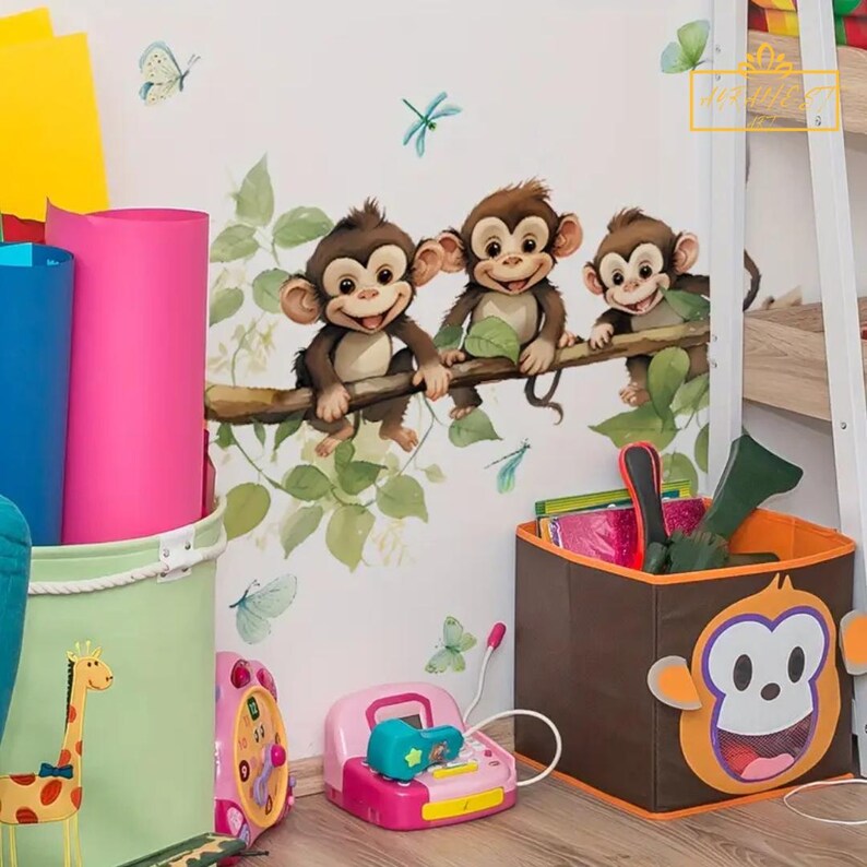Monkey Wall Decals – Reusable Jungle Animal Stickers for Kids’ Room, Nursery & Classroom Décor