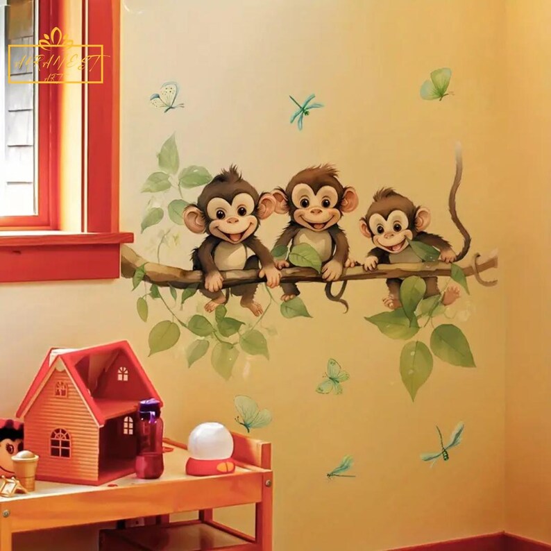 Monkey Wall Decals – Reusable Jungle Animal Stickers for Kids’ Room, Nursery & Classroom Décor