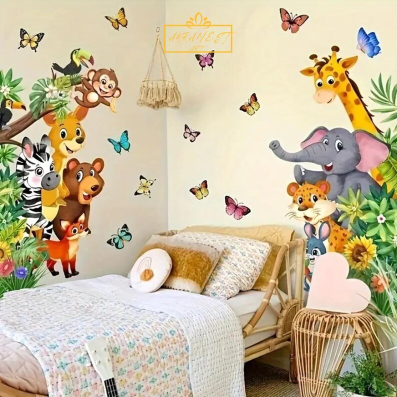 Cartoon Animal Wall Decals – Waterproof PVC Kids’ Room Stickers for Nursery & Playroom Decor