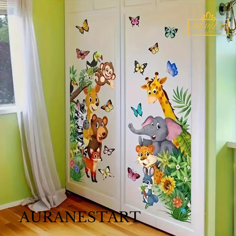 Cartoon Animal Wall Decals – Waterproof PVC Kids’ Room Stickers for Nursery & Playroom Decor