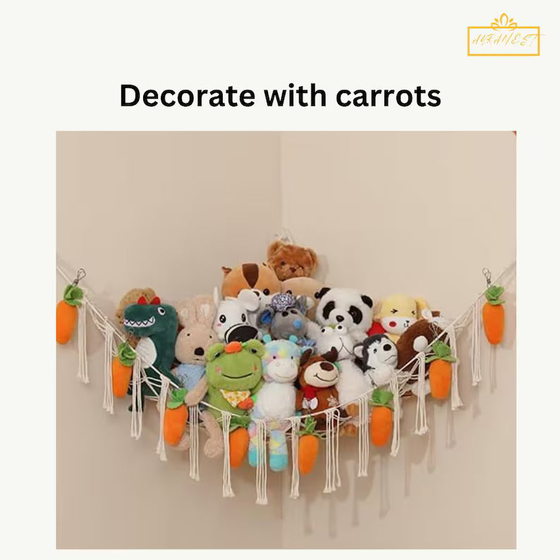 Beige Boho Toy Hammock – Corner Soft Toy Storage Net for Nursery, Kids’ Room & Baby Shower Gift