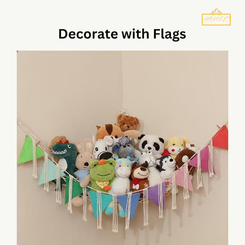 Beige Boho Toy Hammock – Corner Soft Toy Storage Net for Nursery, Kids’ Room & Baby Shower Gift