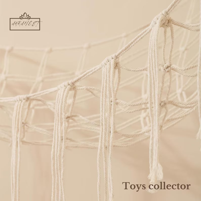 Beige Boho Toy Hammock – Corner Soft Toy Storage Net for Nursery, Kids’ Room & Baby Shower Gift
