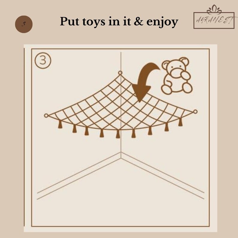 Beige Boho Toy Hammock – Corner Soft Toy Storage Net for Nursery, Kids’ Room & Baby Shower Gift