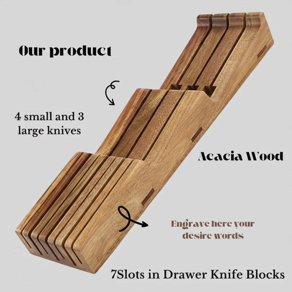 Magnetic Walnut Knife Block – Stylish Double-Sided Countertop Organizer for Modern Kitchens