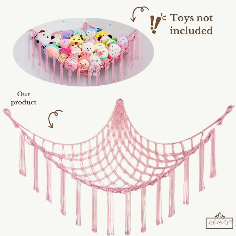 Macrame Toy Hammock – Large Boho Nursery Corner Storage for Stuffed Animals & Plush Toys
