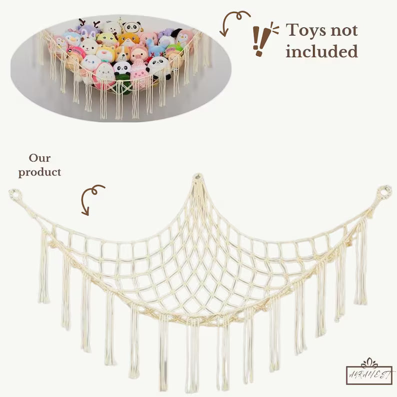 Macrame Toy Hammock – Large Boho Nursery Corner Storage for Stuffed Animals & Plush Toys