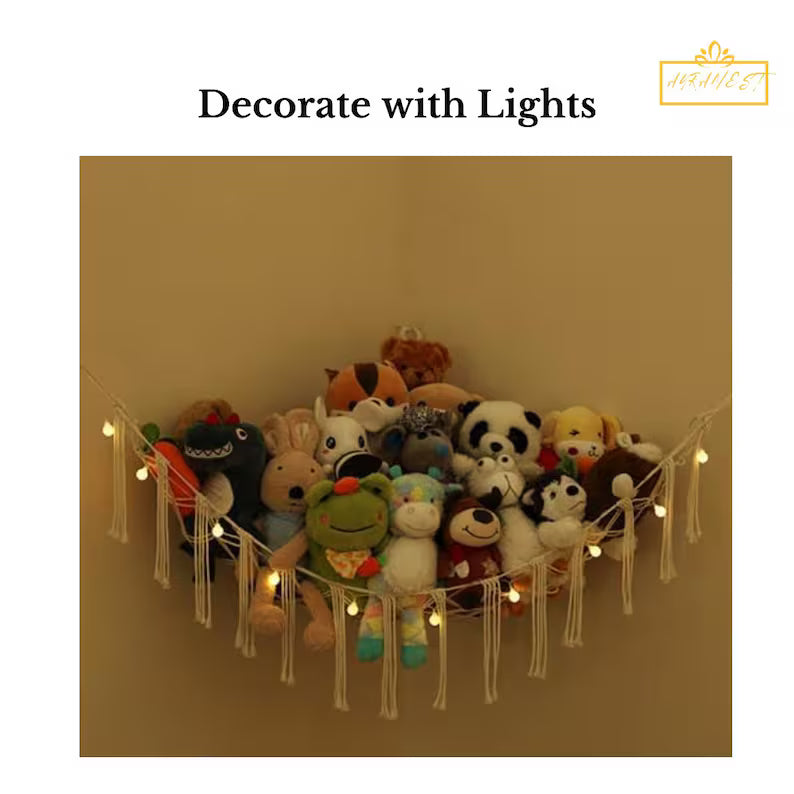 Beige Boho Toy Hammock – Corner Soft Toy Storage Net for Nursery, Kids’ Room & Baby Shower Gift