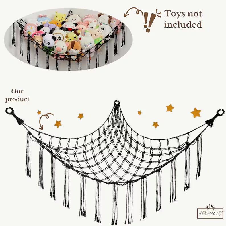 Macrame Toy Hammock – Large Boho Nursery Corner Storage for Stuffed Animals & Plush Toys