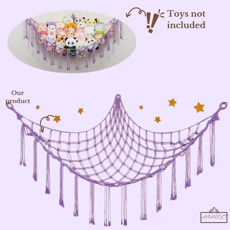 Macrame Toy Hammock – Large Boho Nursery Corner Storage for Stuffed Animals & Plush Toys