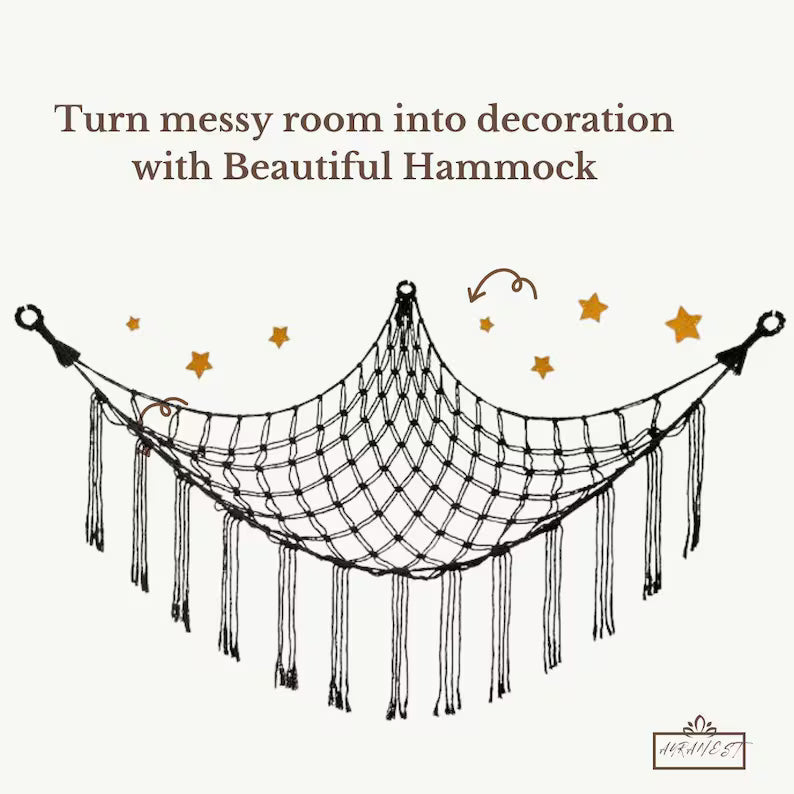 Macrame Toy Hammock – Large Boho Nursery Corner Storage for Stuffed Animals & Plush Toys