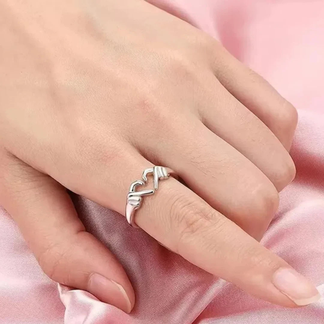 I Love You Forever Hugging Hands Open Ring | Adjustable Promise Ring for Her or Him | Romantic Heart Hand Jewelry Gift UK