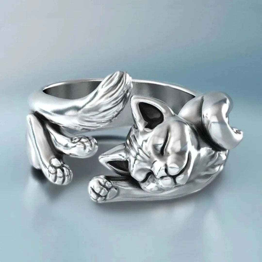 Silver Cat Adjustable Ring – Cute Kitten Animal Ring for Men & Women | Vintage Unisex Love Gift