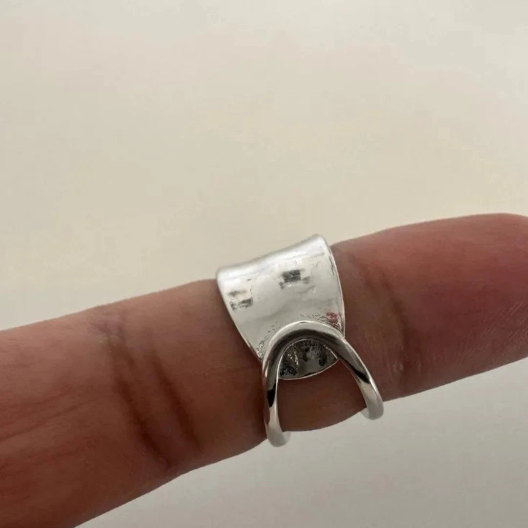 Chunky Hammered Silver Ring | Adjustable Sterling Silver Plated Statement Ring for Women & Men | Bold Boho Thumb Ring