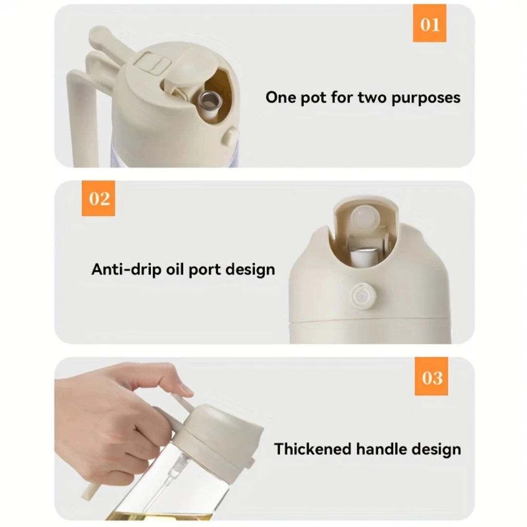 2-in-1 Oil Dispenser & Sprayer Bottle (470ml) – Adjustable Oil Spray & Pour Control for Cooking, Air Fryer & Kitchen Use