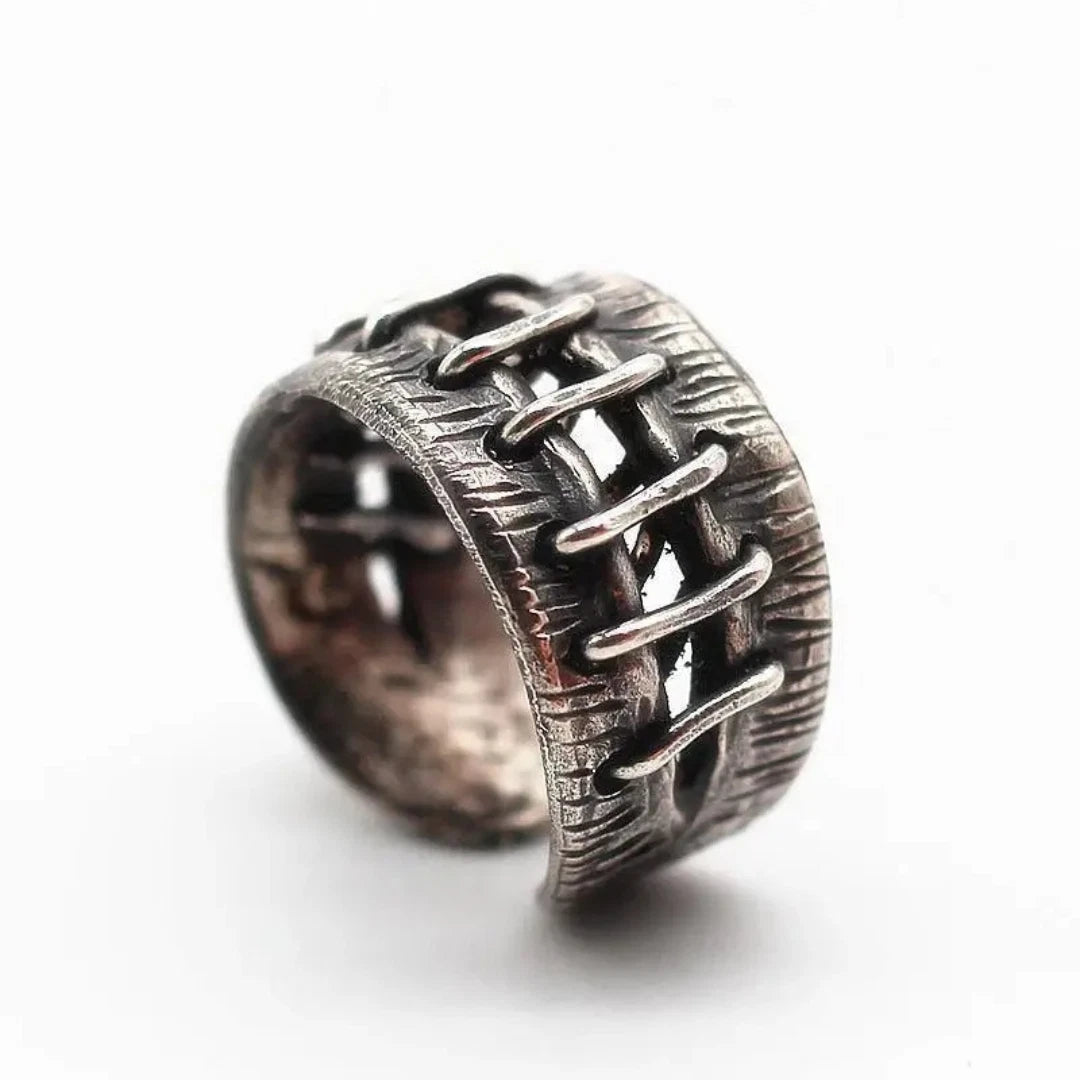 Vintage Gothic Cracks Patched Ring | Adjustable Punk Rock Band Ring | Unisex Distressed Silver Statement Jewelry