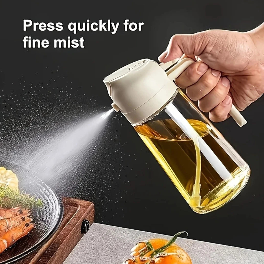 2-in-1 Oil Dispenser & Sprayer Bottle (470ml) – Adjustable Oil Spray & Pour Control for Cooking, Air Fryer & Kitchen Use