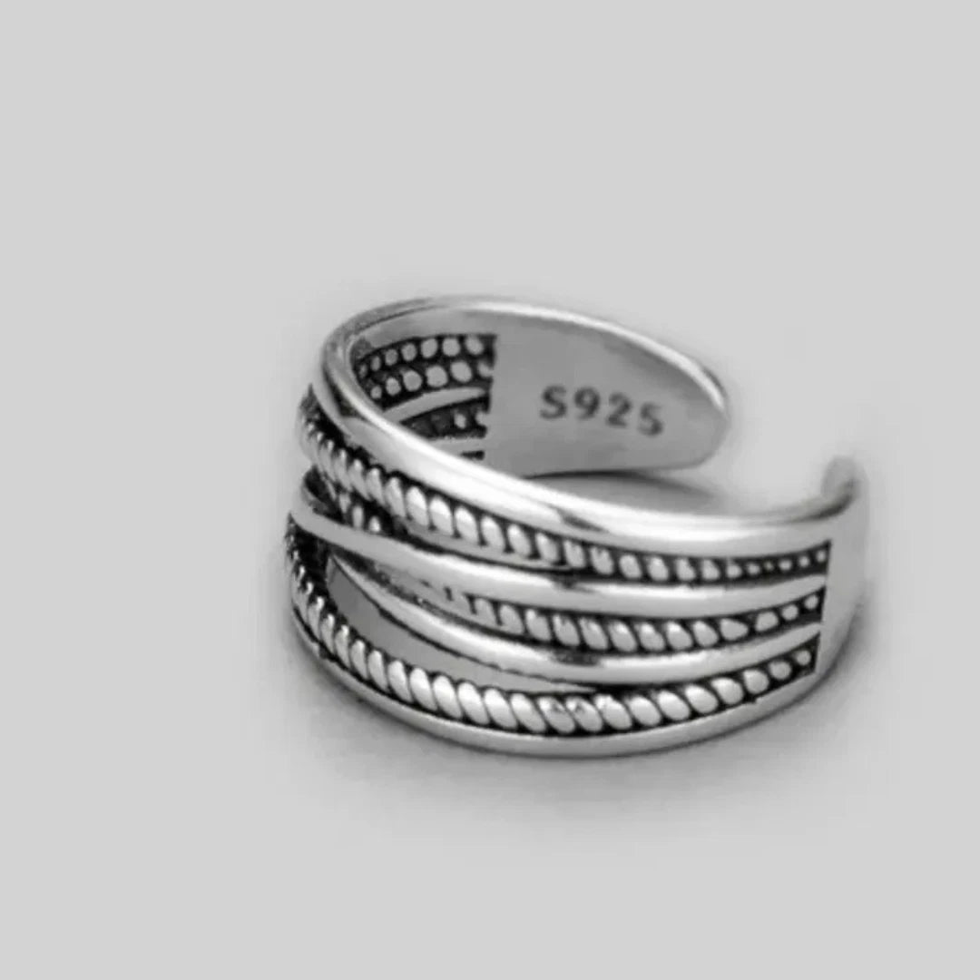 Chunky Silver Adjustable Ring for Women | Multi-Layer Sterling Silver Plated Thumb Ring | Bold Statement Fashion Jewelry