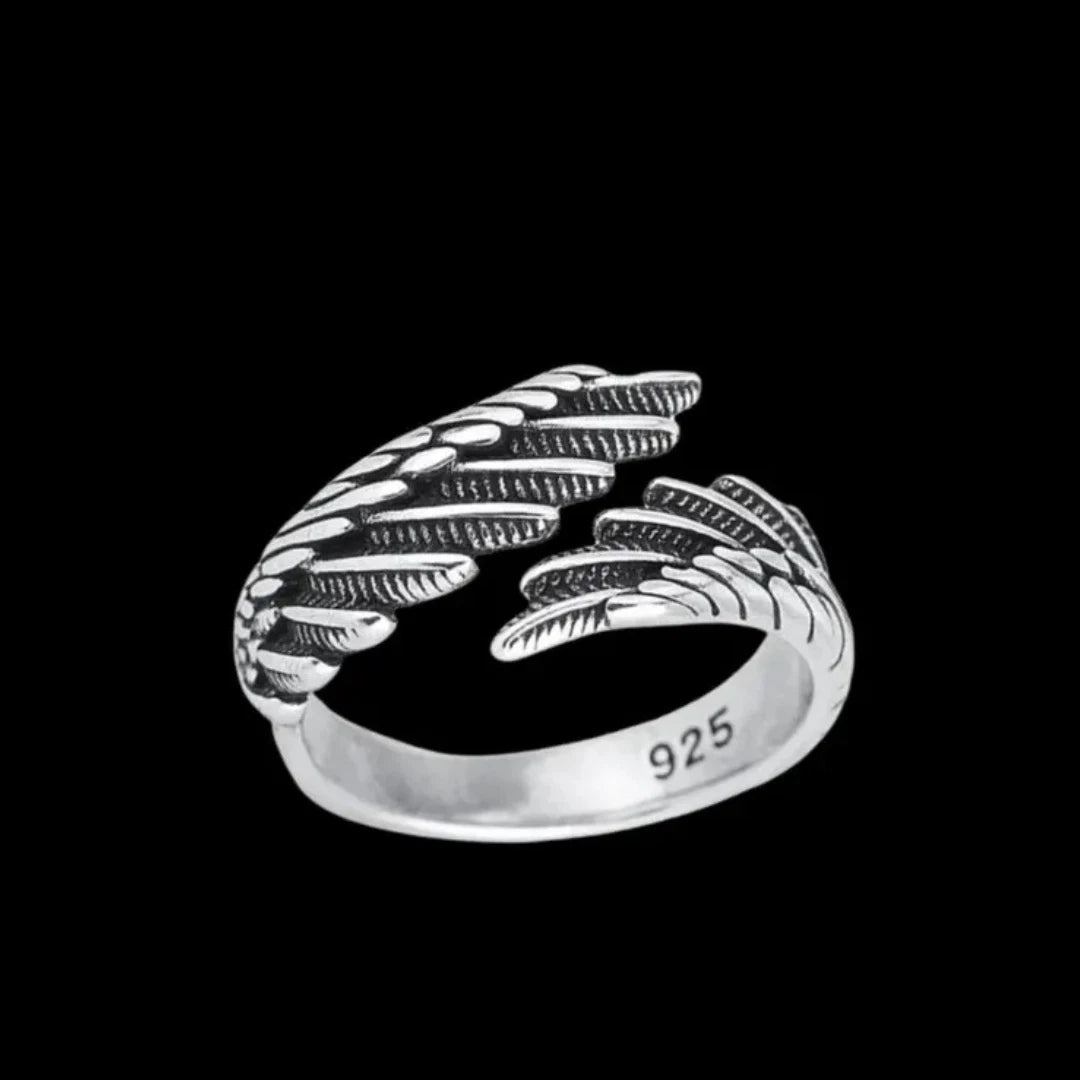 Silver Angel Wing Ring | Adjustable Boho Thumb Ring for Men & Women | Guardian Memorial Jewelry Gift