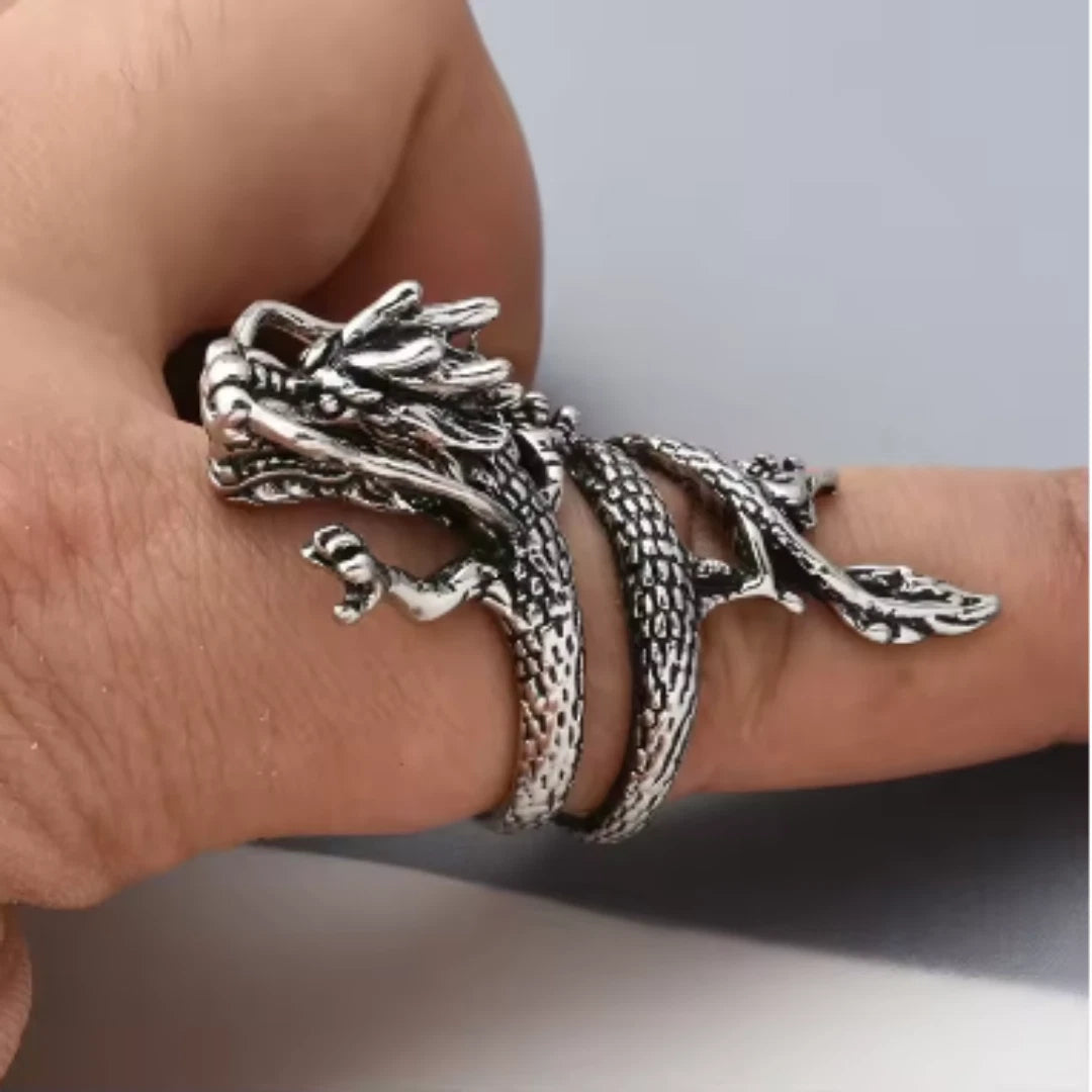 Vintage Dragon Adjustable Ring | Chunky Gothic Boho Dragon Ring for Men & Women | Antique Fantasy Jewelry UK