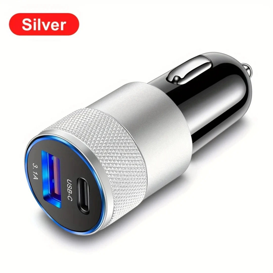 Fast Car Charger Dual USB Port | Type-C + USB-A 3.1A Adapter | Quick Charge 3.0 for iPhone, Samsung & Universal Devices