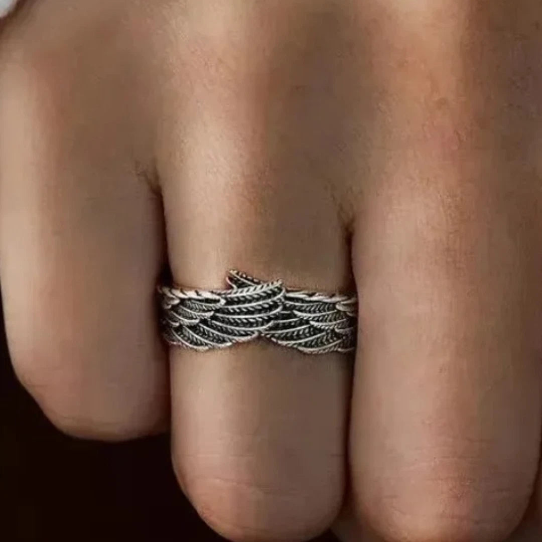 Silver Angel Wing Ring | Adjustable Boho Guardian Thumb Ring for Men & Women | Spiritual Protection Jewelry Gift