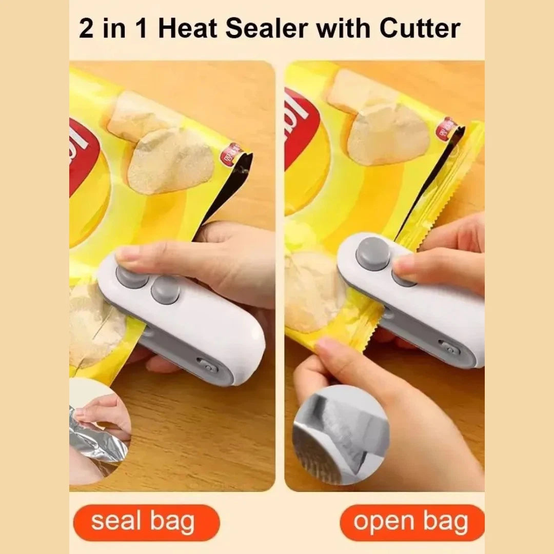 2-in-1 Mini Bag Sealer & Cutter – USB Rechargeable Food Sealing Machine for Kitchen Storage & Freshness