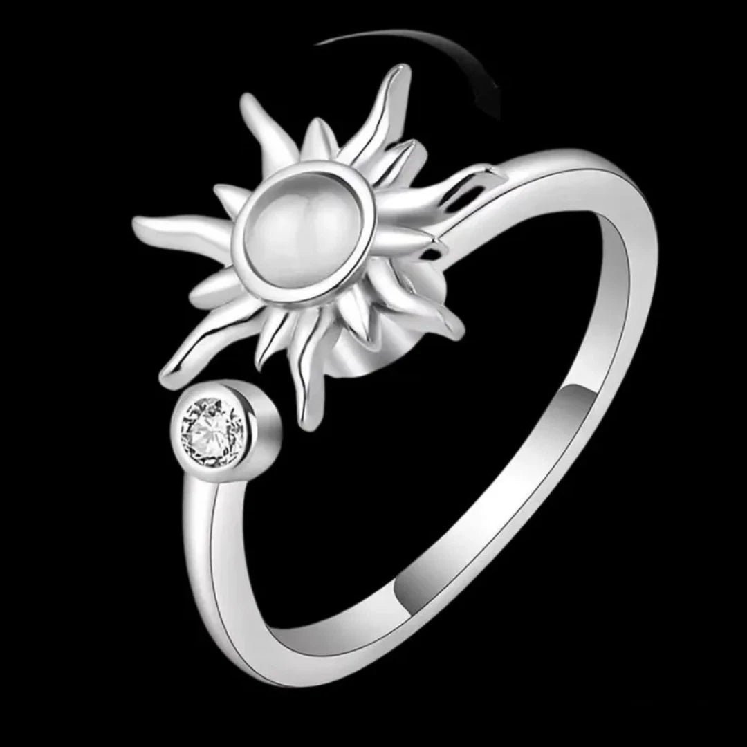 Sun Spinner Anxiety Ring | Sterling Silver Fidget Ring for Women | Celestial Anti-Stress Spinner Jewelry Gift