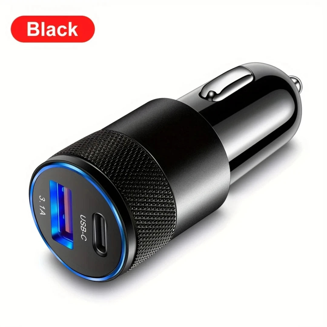Fast Car Charger Dual USB Port | Type-C + USB-A 3.1A Adapter | Quick Charge 3.0 for iPhone, Samsung & Universal Devices