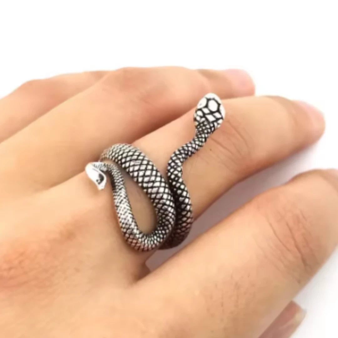 Adjustable Vintage Silver Snake Ring | Gothic Punk Serpent Ring for Men & Women | Retro Unisex Snake Jewelry