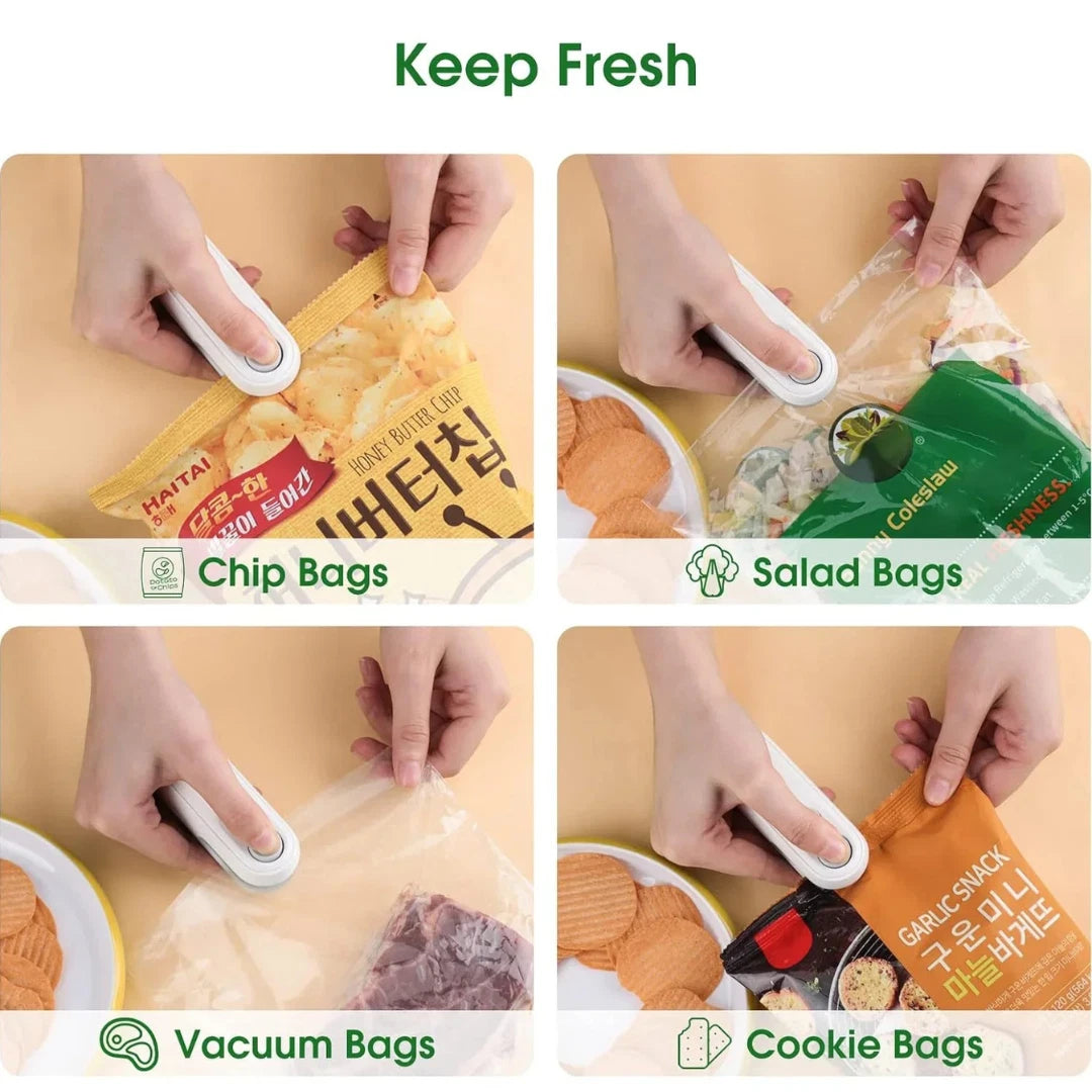 2-in-1 Mini Bag Sealer & Cutter – USB Rechargeable Food Sealing Machine for Kitchen Storage & Freshness
