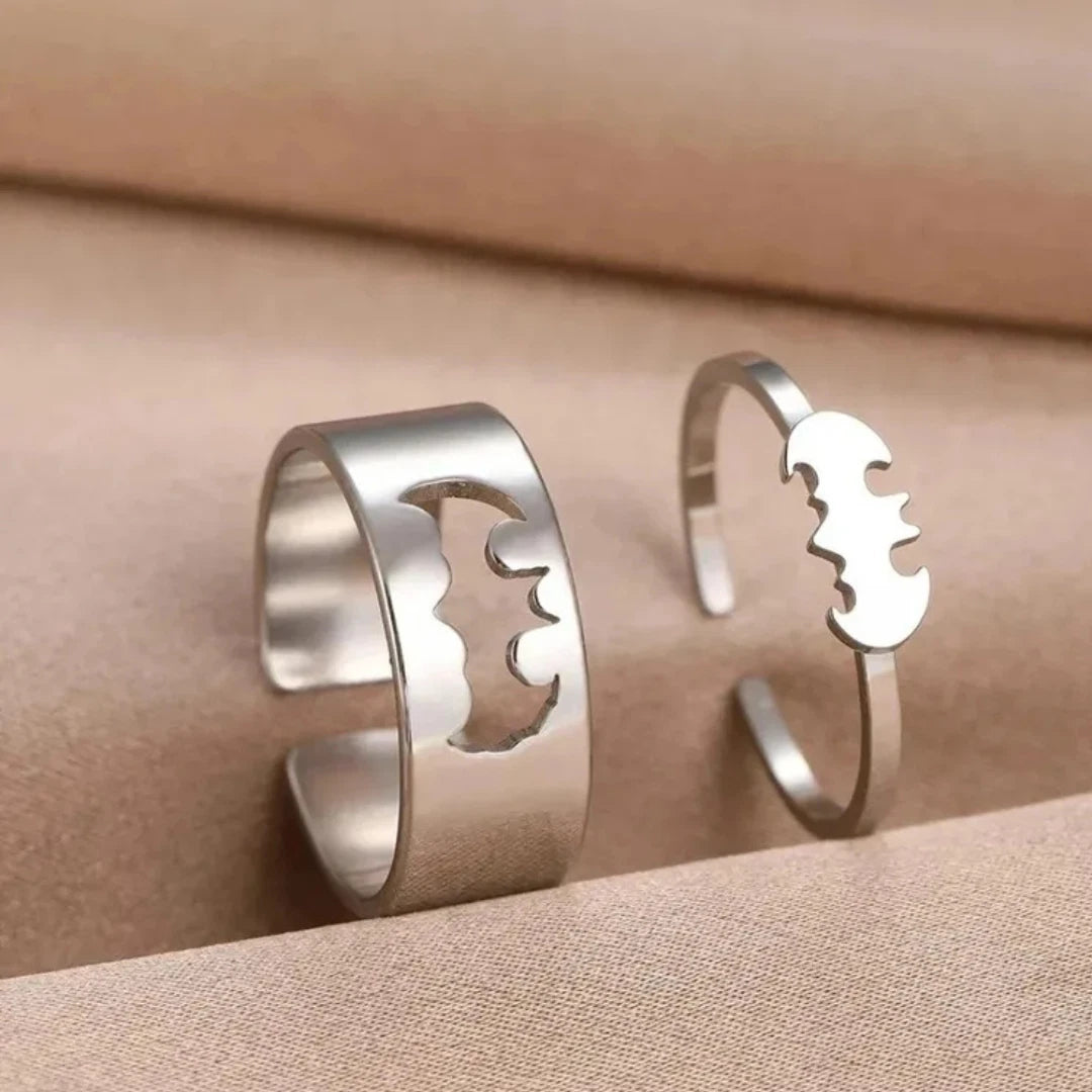 Bat Gothic Couple Ring Set | Adjustable Stainless Steel Batman Rings for Couples | Gothic Punk Unisex Matching Jewelry