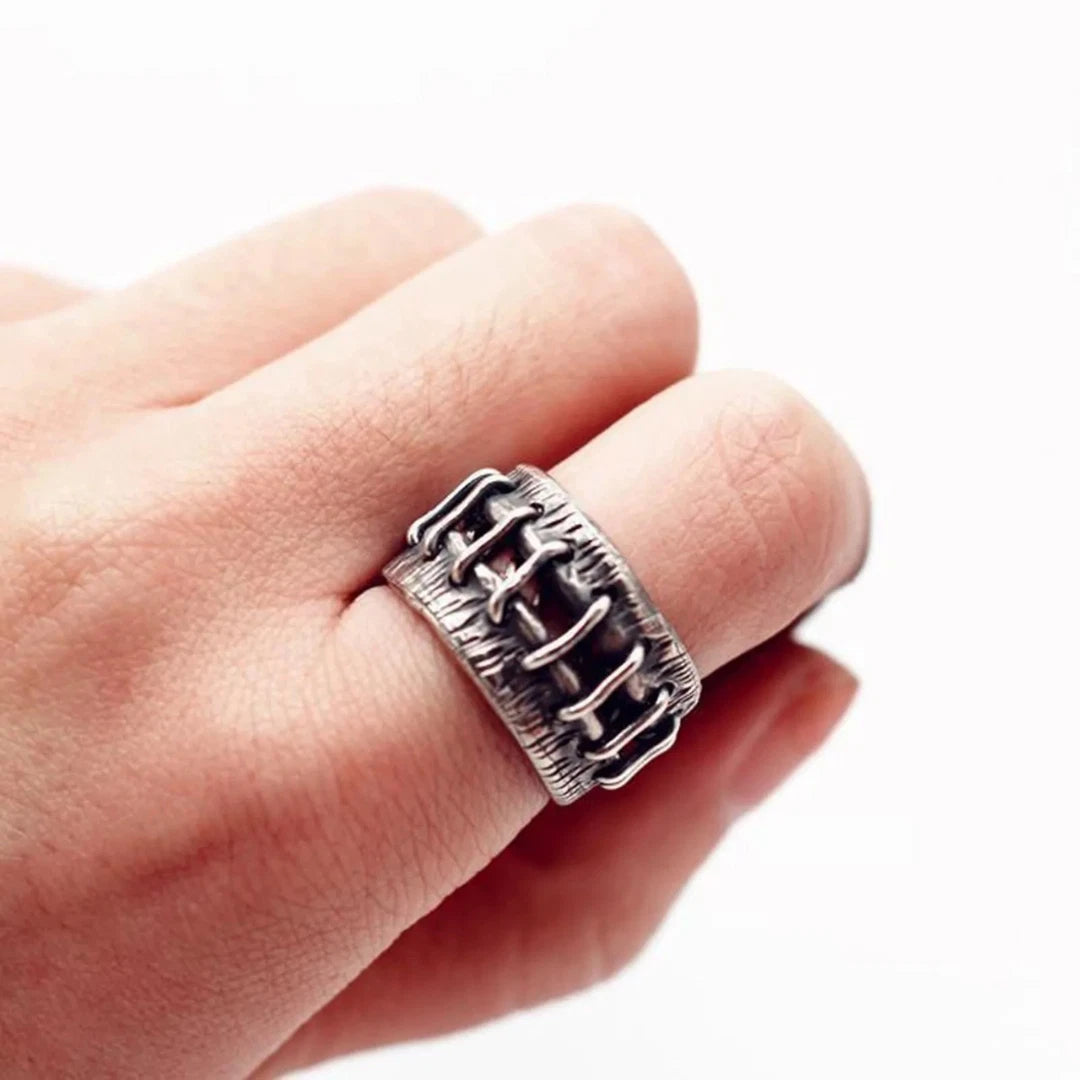 Vintage Gothic Cracks Patched Ring | Adjustable Punk Rock Band Ring | Unisex Distressed Silver Statement Jewelry