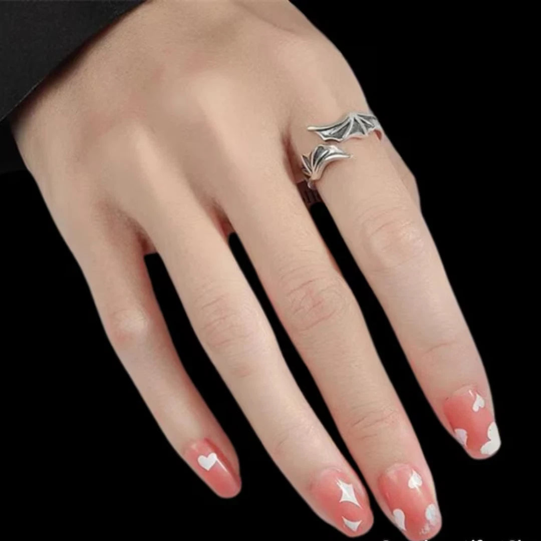 Sterling Silver Vampire Bat Wing Ring | Gothic Devil Demon Adjustable Ring | Vintage Punk Gothic Jewelry for Men & Women UK