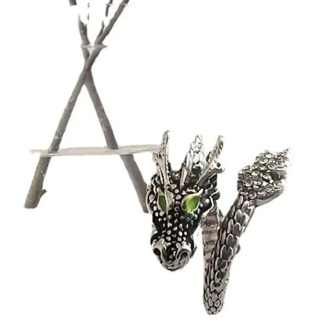 Vintage Adjustable Dragon Ring | Gothic Punk Open Ring for Men & Women | Antique Silver Fantasy Jewelry