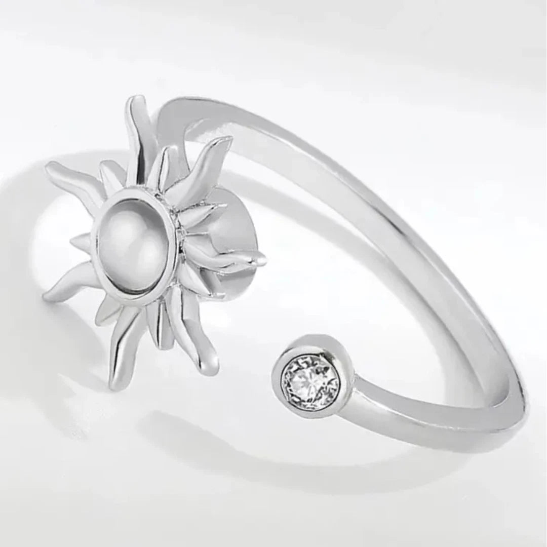 Sun Spinner Anxiety Ring | Sterling Silver Fidget Ring for Women | Celestial Anti-Stress Spinner Jewelry Gift