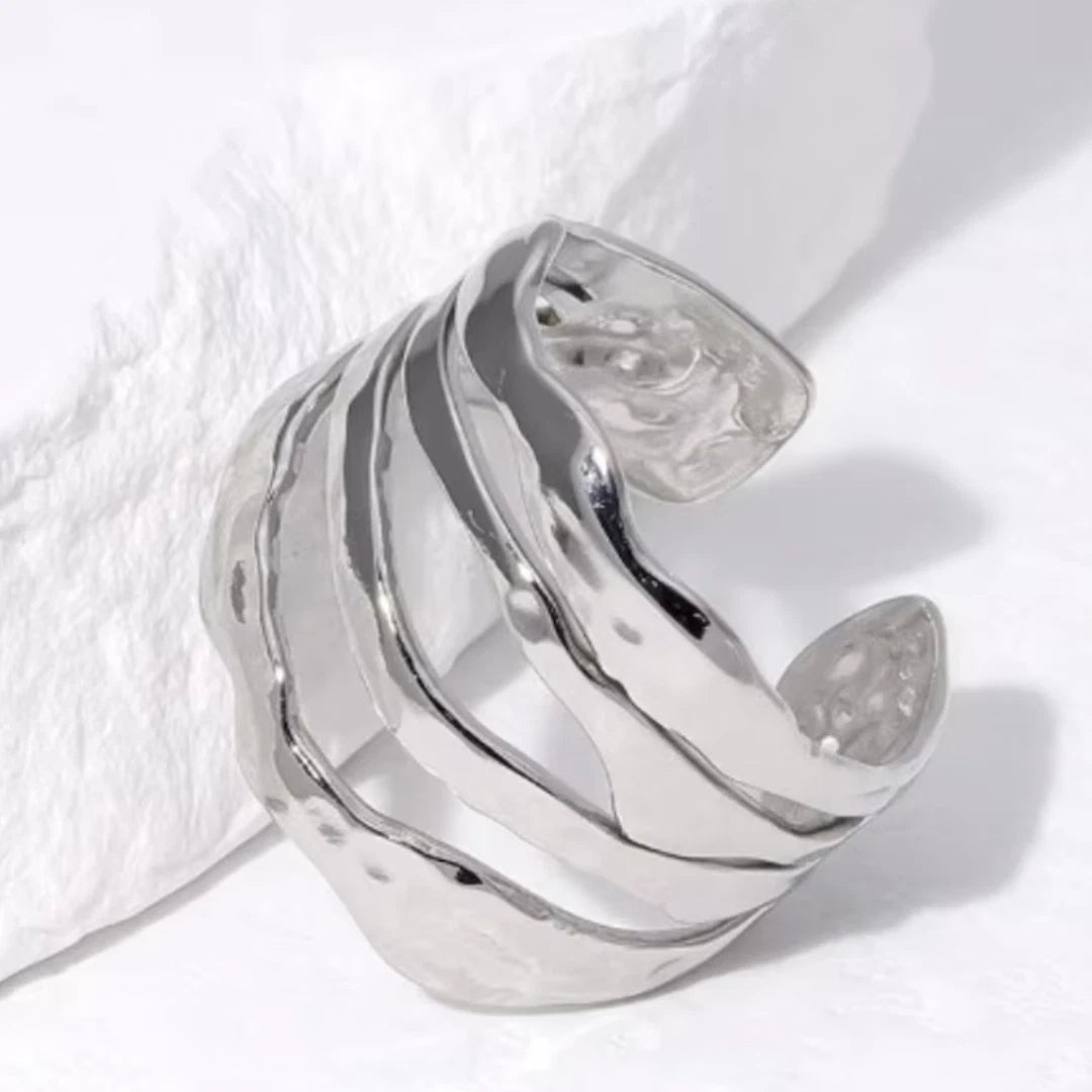 Multi-Layer Hammered Stainless Steel Ring | Adjustable Chunky Thumb Ring | Unisex Statement Boho Jewelry