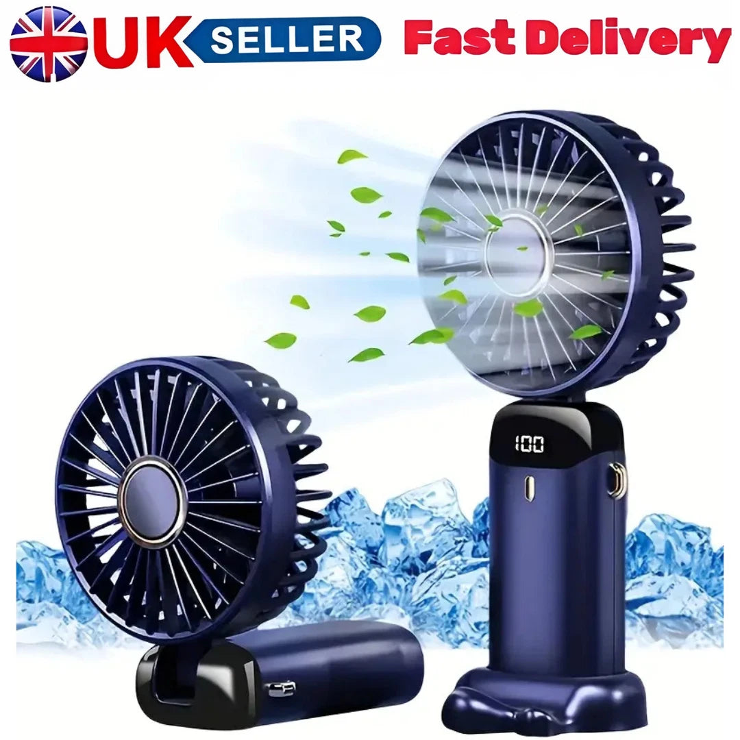 Handheld USB Rechargeable Mini Fan – 5-Speed Foldable Portable Fan with Battery Display for Home, Office & Travel
