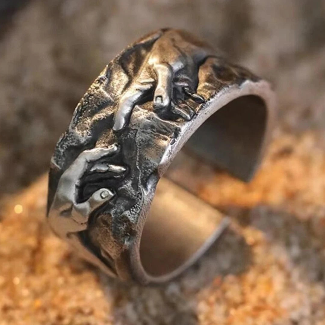 Michelangelo Creation of Adam Ring | Adjustable Handmade Stainless Steel Boho Ring for Men & Women | Artistic Renaissance Jewelry
