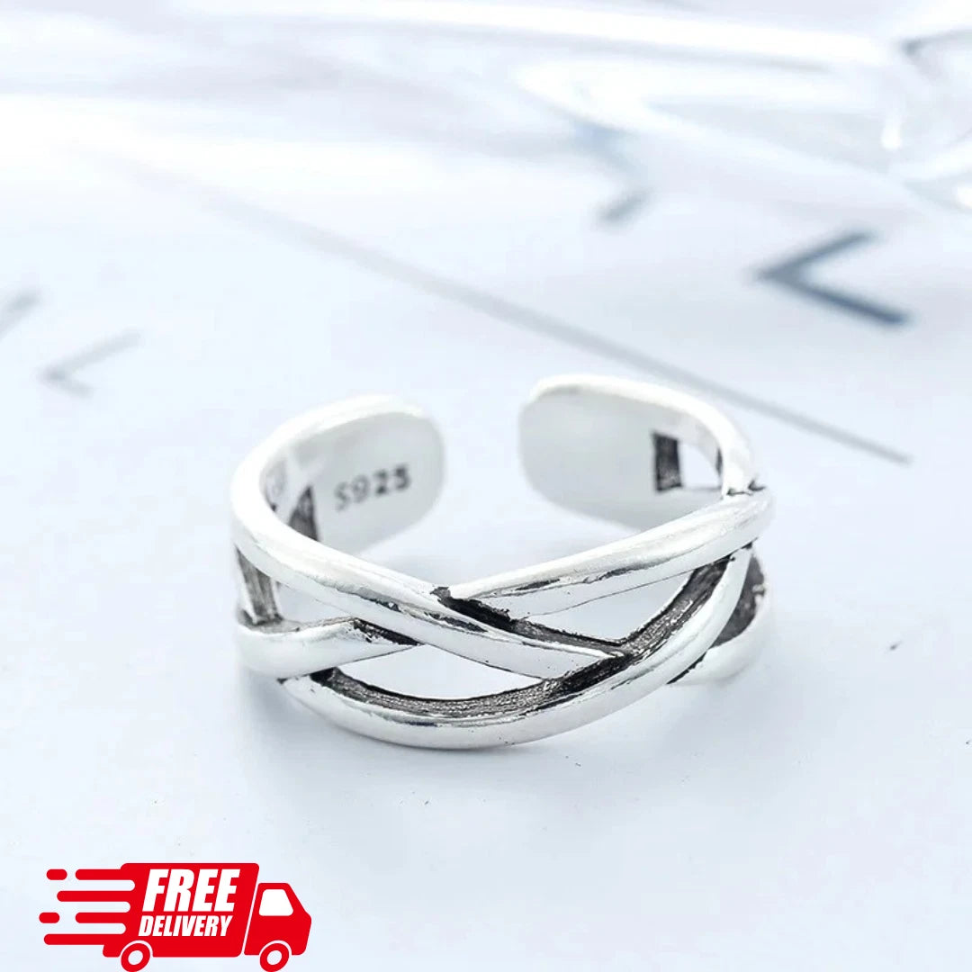 Silver Claw Crystal Adjustable Ring | Women’s Elegant Sterling Silver Jewelry Gift UK | Sparkling Adjustable Ring for Her