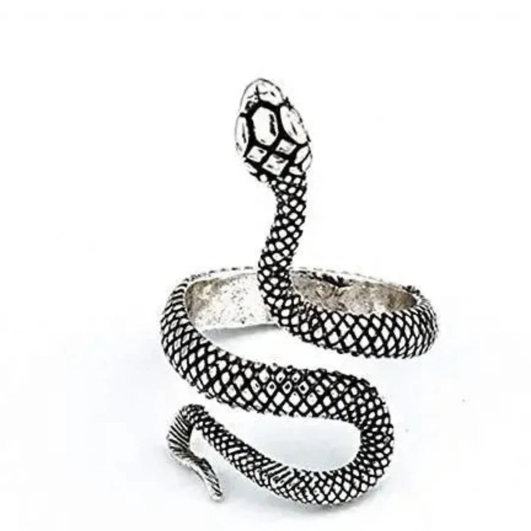 Adjustable Vintage Silver Snake Ring | Gothic Punk Serpent Ring for Men & Women | Retro Unisex Snake Jewelry