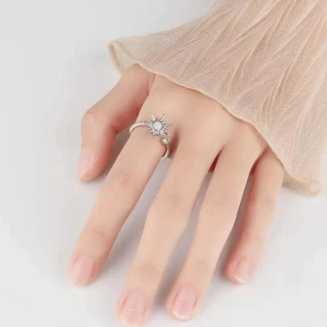 Sun Spinner Anxiety Ring | Sterling Silver Fidget Ring for Women | Celestial Anti-Stress Spinner Jewelry Gift