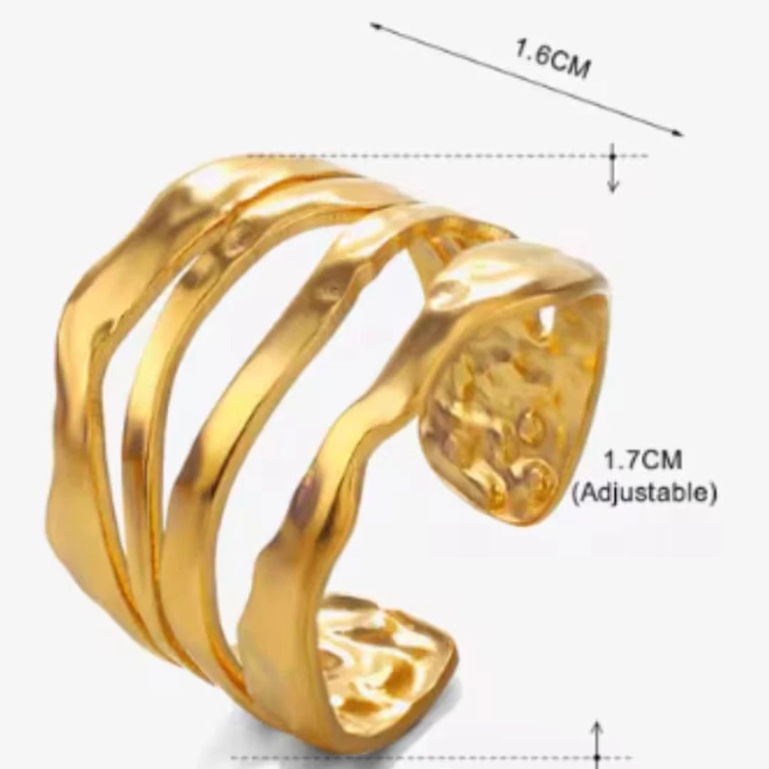 Multi-Layer Hammered Stainless Steel Ring | Adjustable Chunky Thumb Ring | Unisex Statement Boho Jewelry