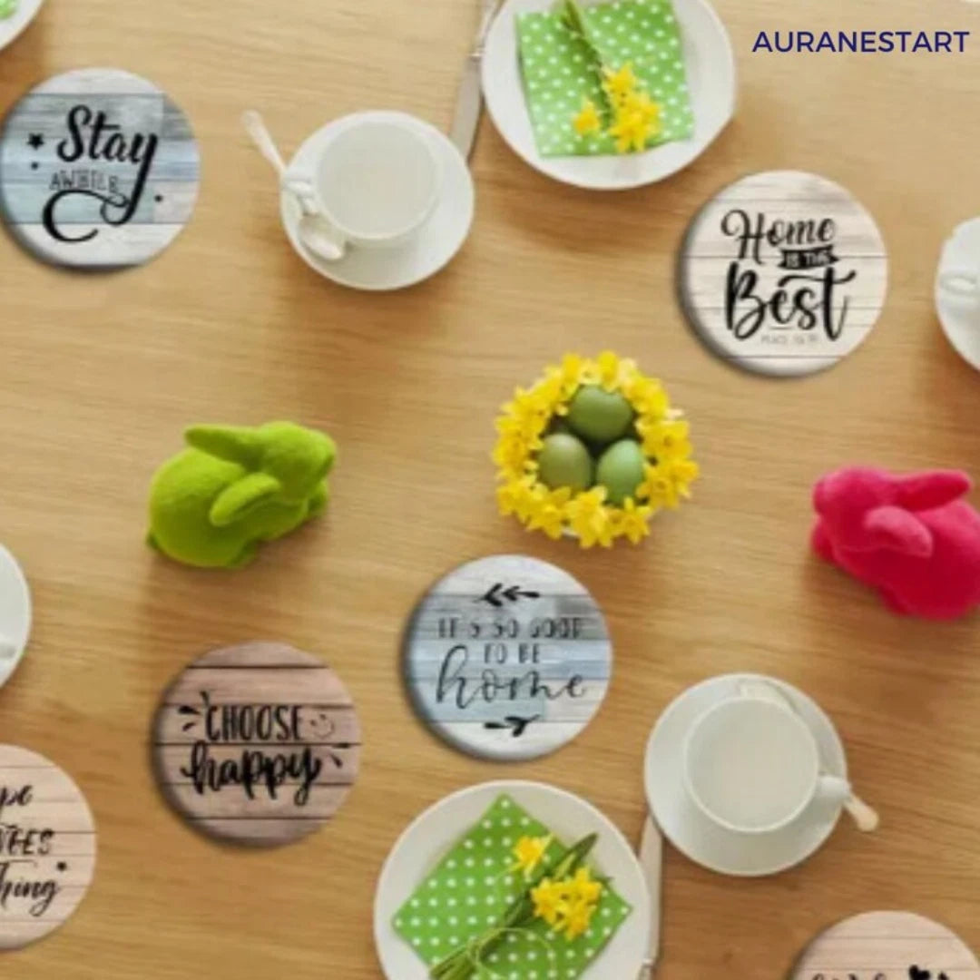 8-Piece Wooden Coaster Set – Heat-Resistant Coffee Cup Mats for Home & Office Table Protection