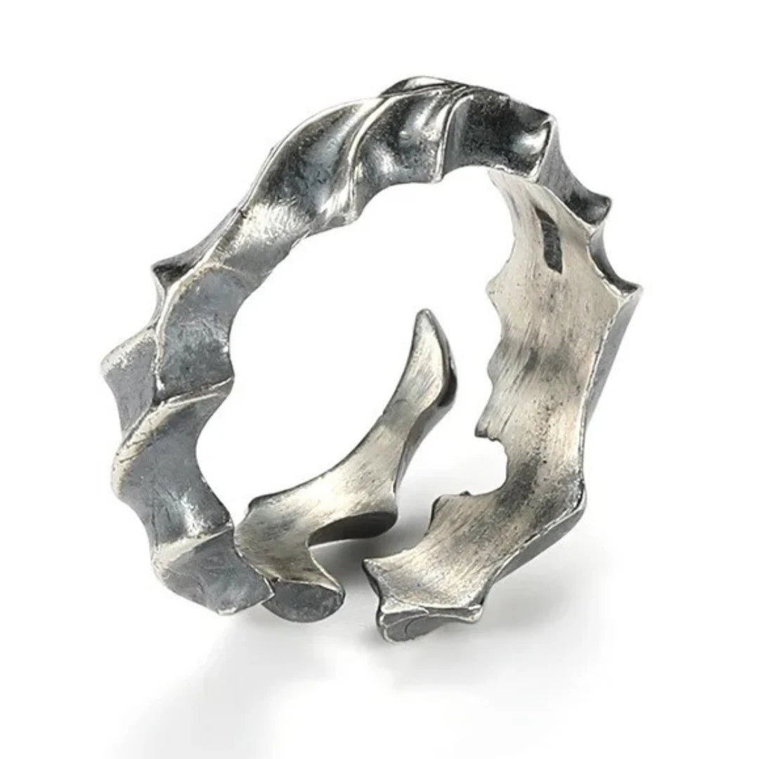 Vintage Rattan Ring | Adjustable Silver Open Band Unisex Ring | Boho Retro Woven Pattern Jewelry for Men & Women UK