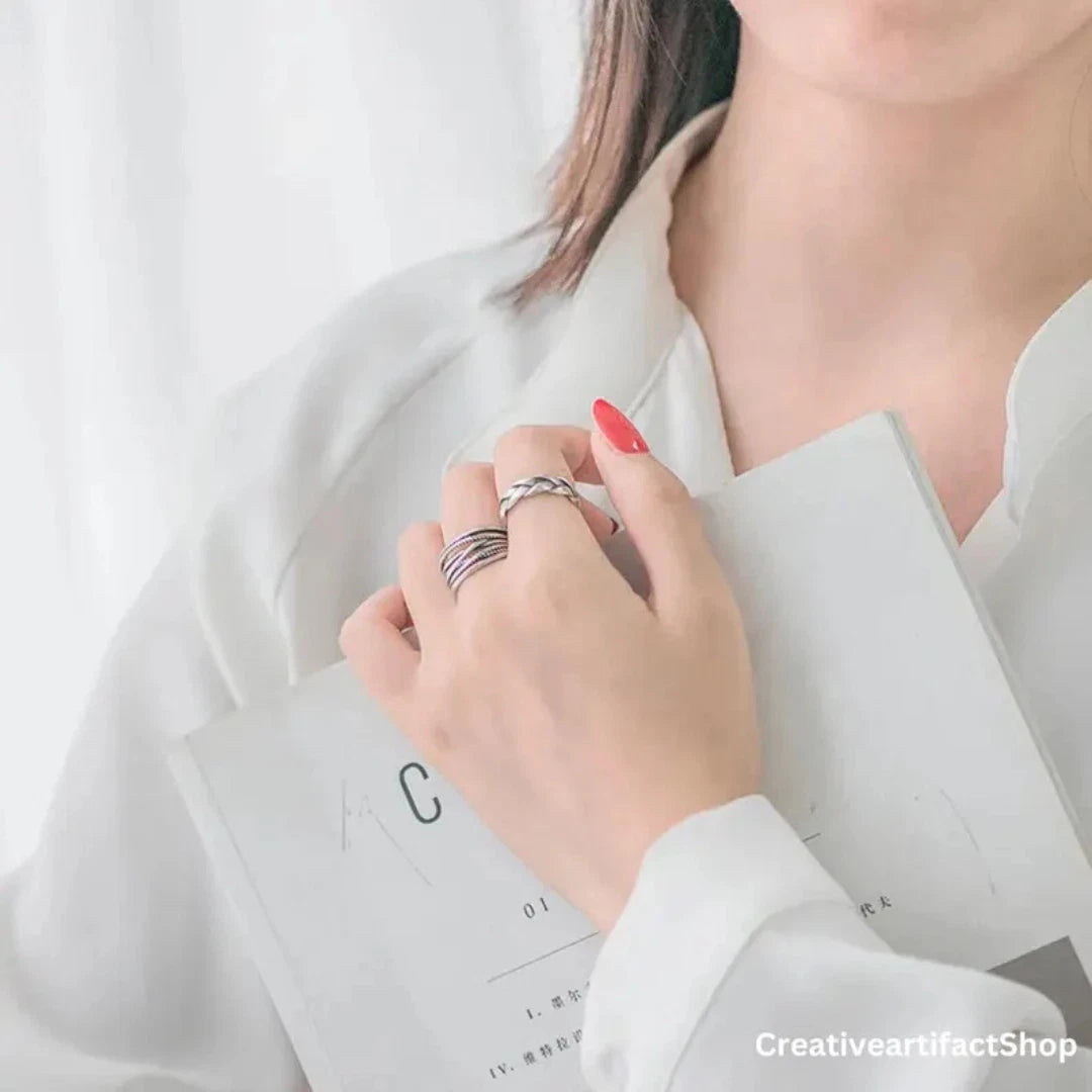 Chunky Silver Adjustable Ring for Women | Multi-Layer Sterling Silver Plated Thumb Ring | Bold Statement Fashion Jewelry